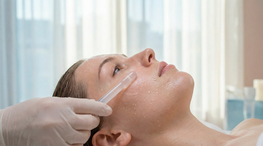 Hydrating facial treatment with glass wand application at Elda Silva Medspa Miami